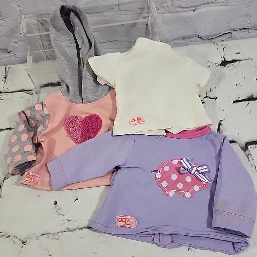 Our Generation Doll Clothes Lot Of 3 Tops Long Sleeve Hoodie Flaw-Spots